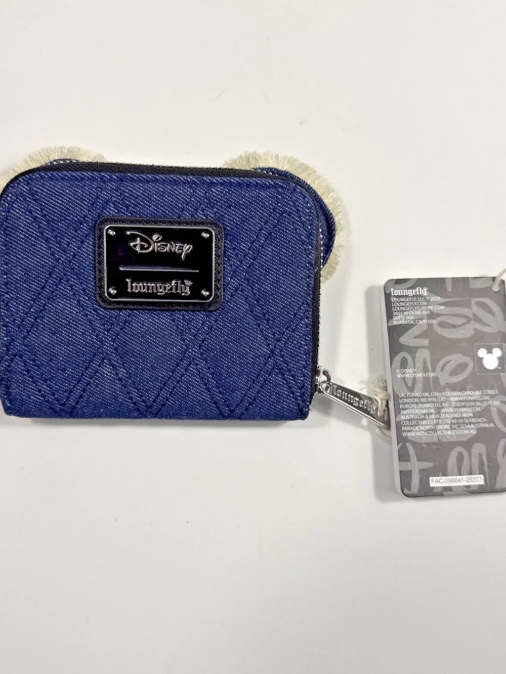 Loungefly Disney Minnie Mouse Quilted Denim Mini Zip Wallet Blue/Black NWT
